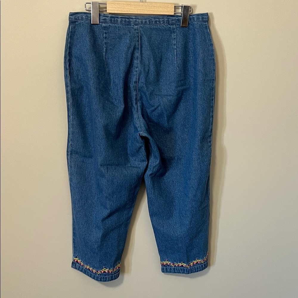 Vintage 90s High Rise Cropped Denim Jeans Embroidered Strawberry Hem Size Small - Picture 4 of 12